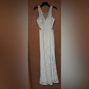 Prom Dress Size 3 silver with jewels and lace